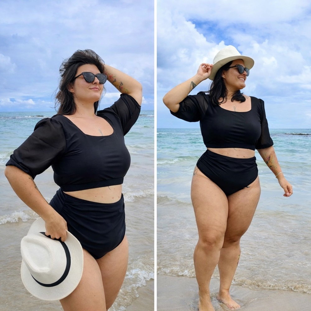 NWT Plus Size 4XL Black High Waisted Two Piece Swimsuit